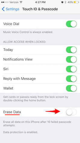 Cómo configurar su iPhone para borrar todos los datos después de 10 intentos fallidos de contraseña