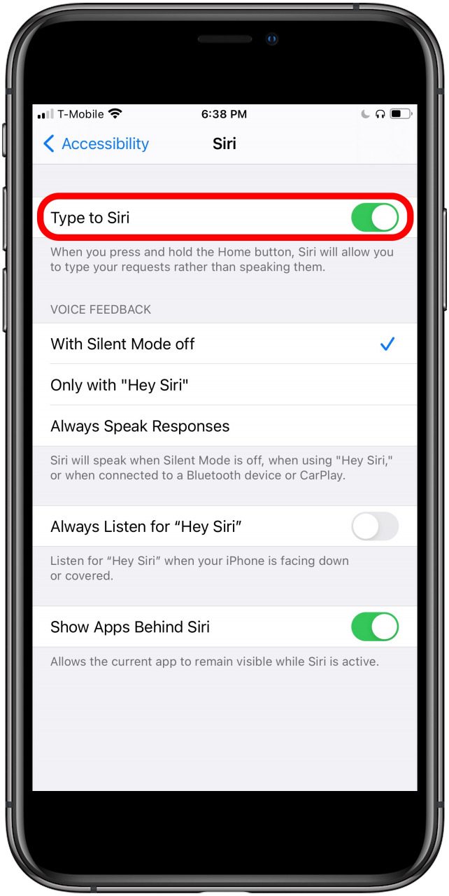 Active Type to Siri si aún no está activado.