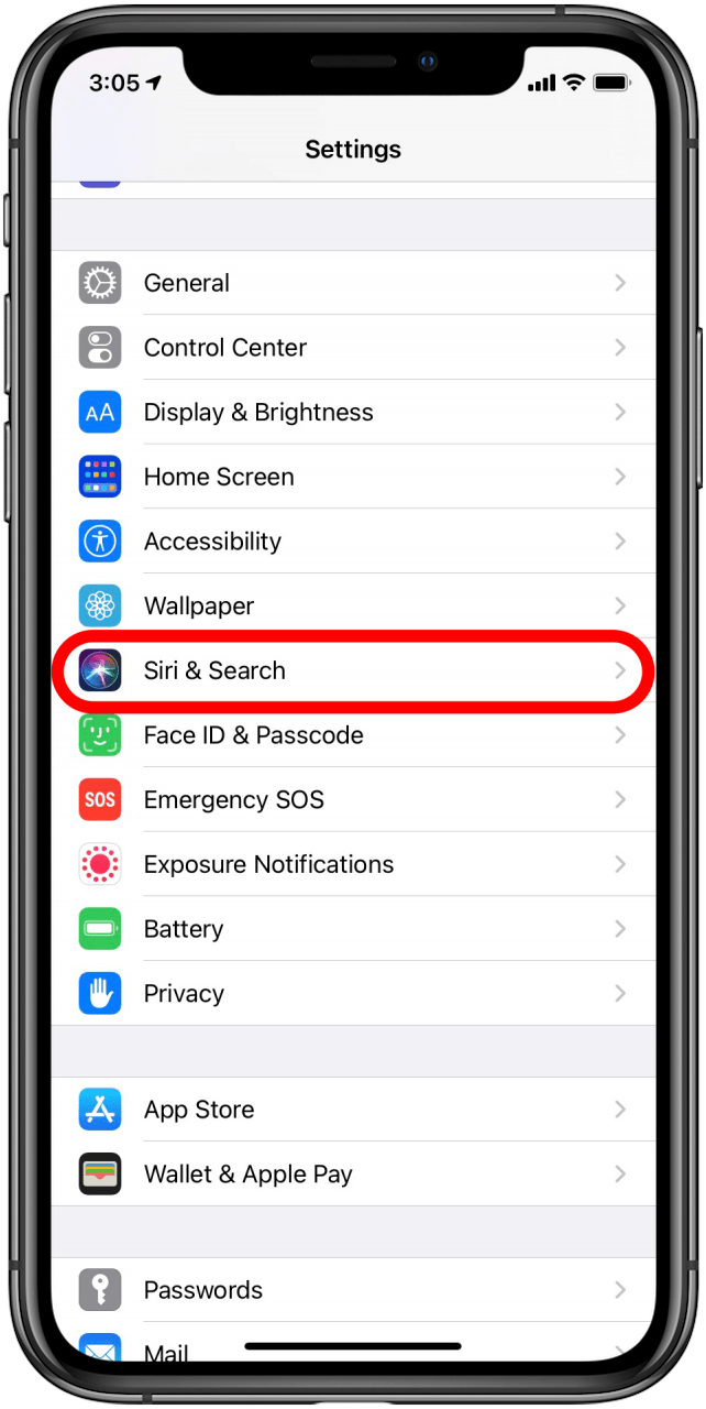 Toca Siri y buscar
