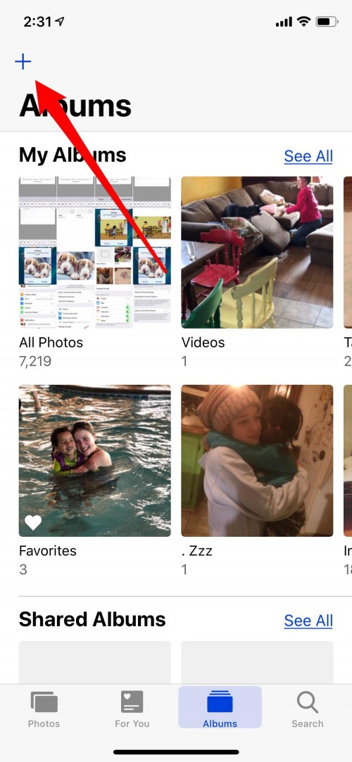 create new photo album iPhone