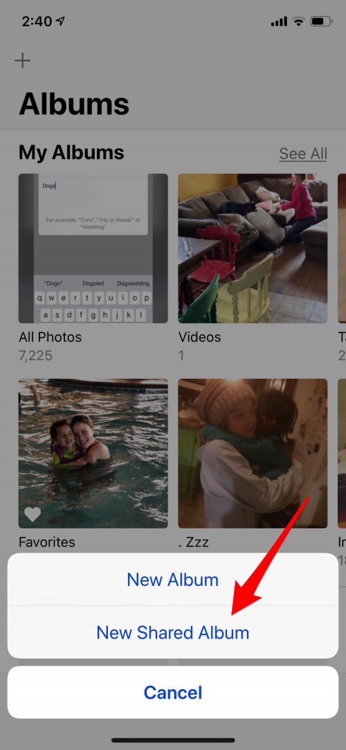 create shared photo album iphone