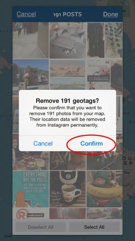 Eliminar geoetiquetas de Instagram