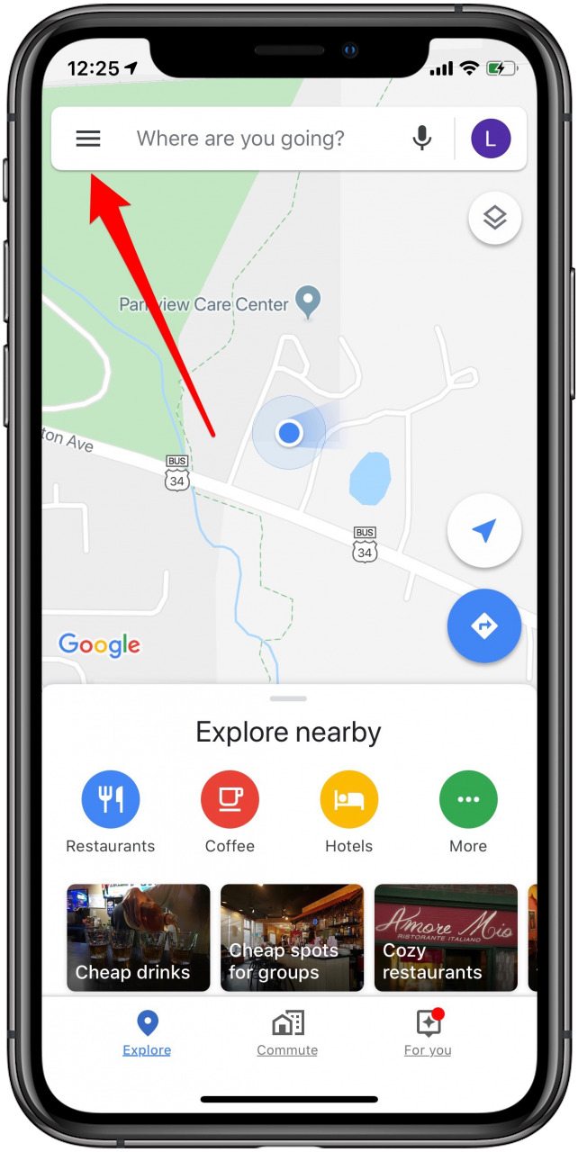toca el icono de hamburguesa en google maps