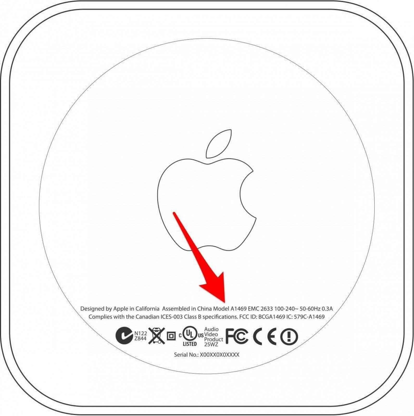 Etiqueta inferior del dispositivo Apple TV
