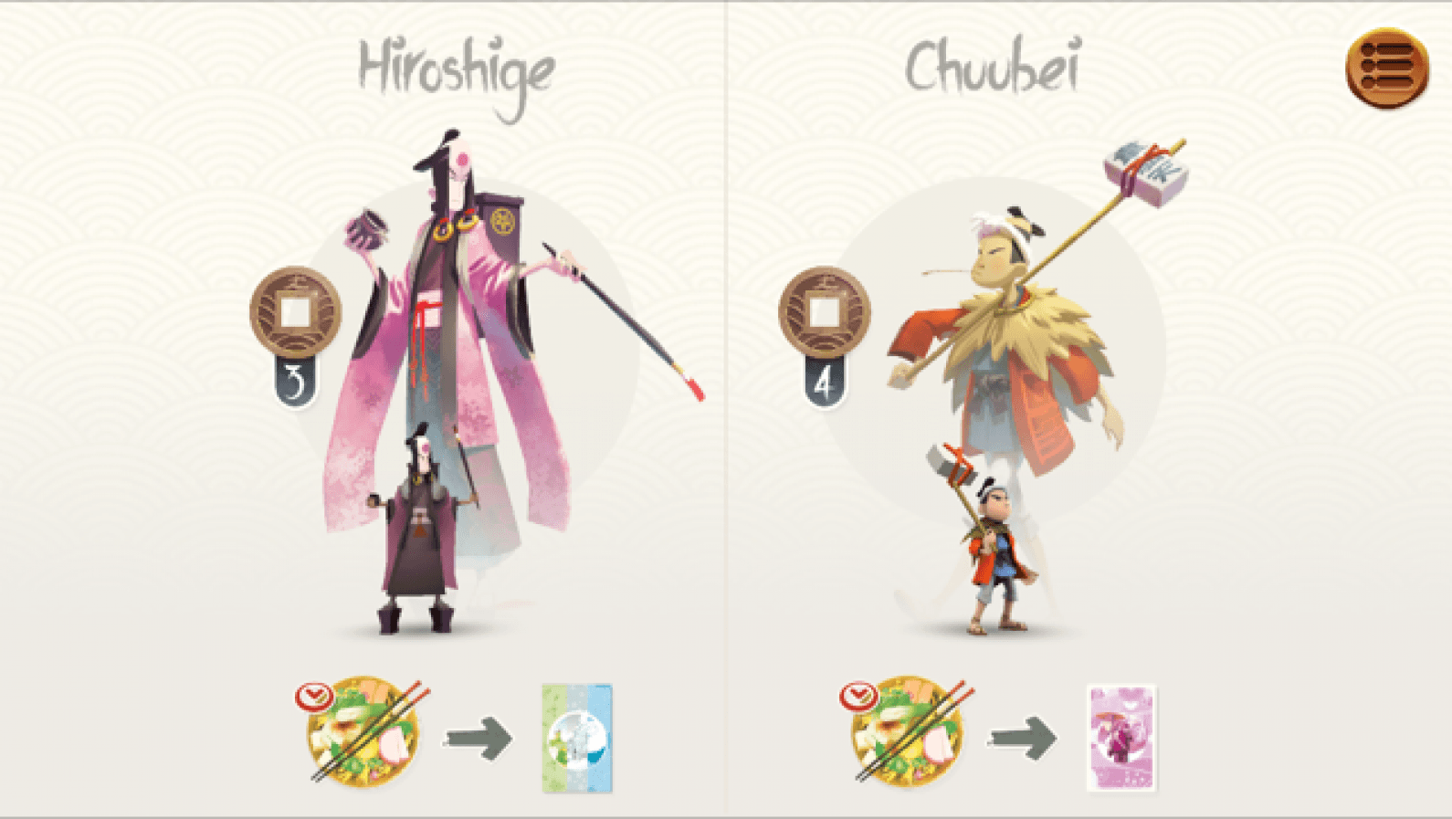 Pantalla de selección de personaje de Tokaido