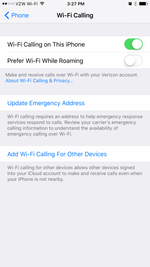 llamadas wifi iOS 10.3